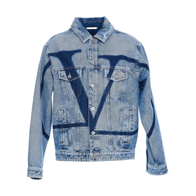 Valentino SS22 Logo Print Denim Jacket Blue Long Sleeve Fashion. DC02G847558
