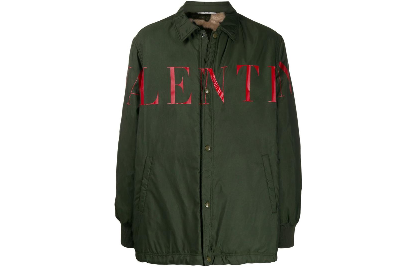 Valentino SS22 Logo Print Shirt Jacket Men’s Dark Green VCIF705NY038