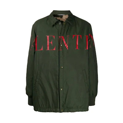 Valentino SS22 Logo Print Shirt Jacket Men’s Dark Green VCIF705NY038