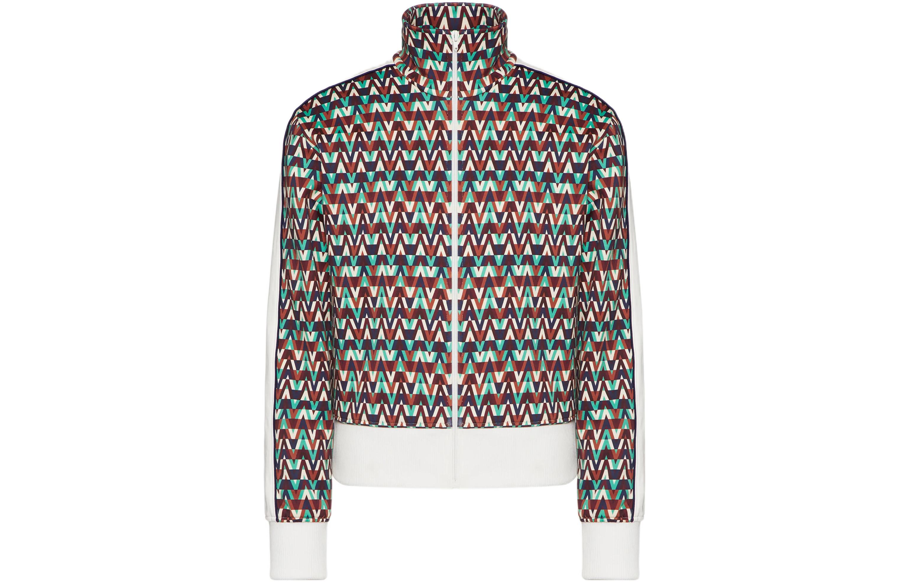 Valentino SS22 Multicolor High-Neck Knit Track Jacket XV3MF21I859CR0