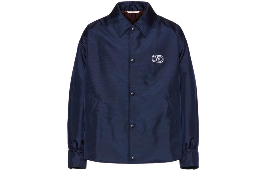 Valentino SS22 Navy Blue Logo Embroidered Single-Breasted Jacket 1V3CIF808J5598