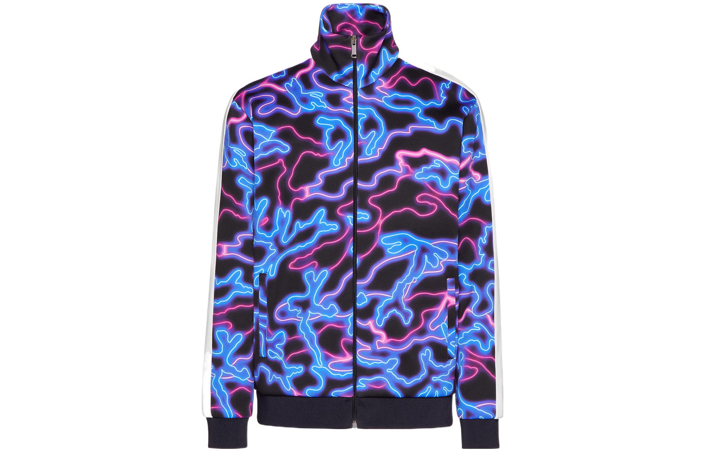 Valentino SS22 Neon Camouflage Zip-Up Jacket Hoodie Black XV3MF21I86EN36