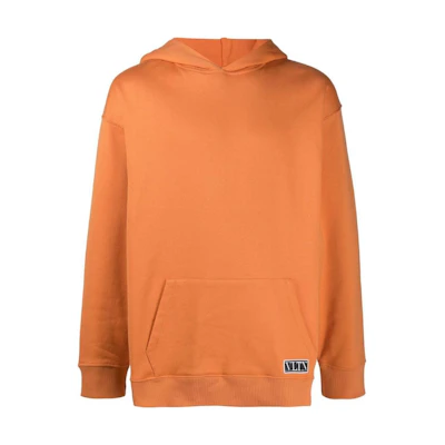Valentino SS22 Orange Solid Color Casual Logo Patch Pullover Hoodie VMF18F7EY406
