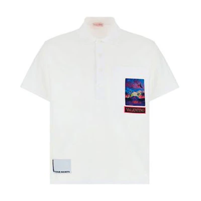 Valentino SS22 Pattern Print Short Sleeve Polo Shirt White XV3MH02H85N0BO