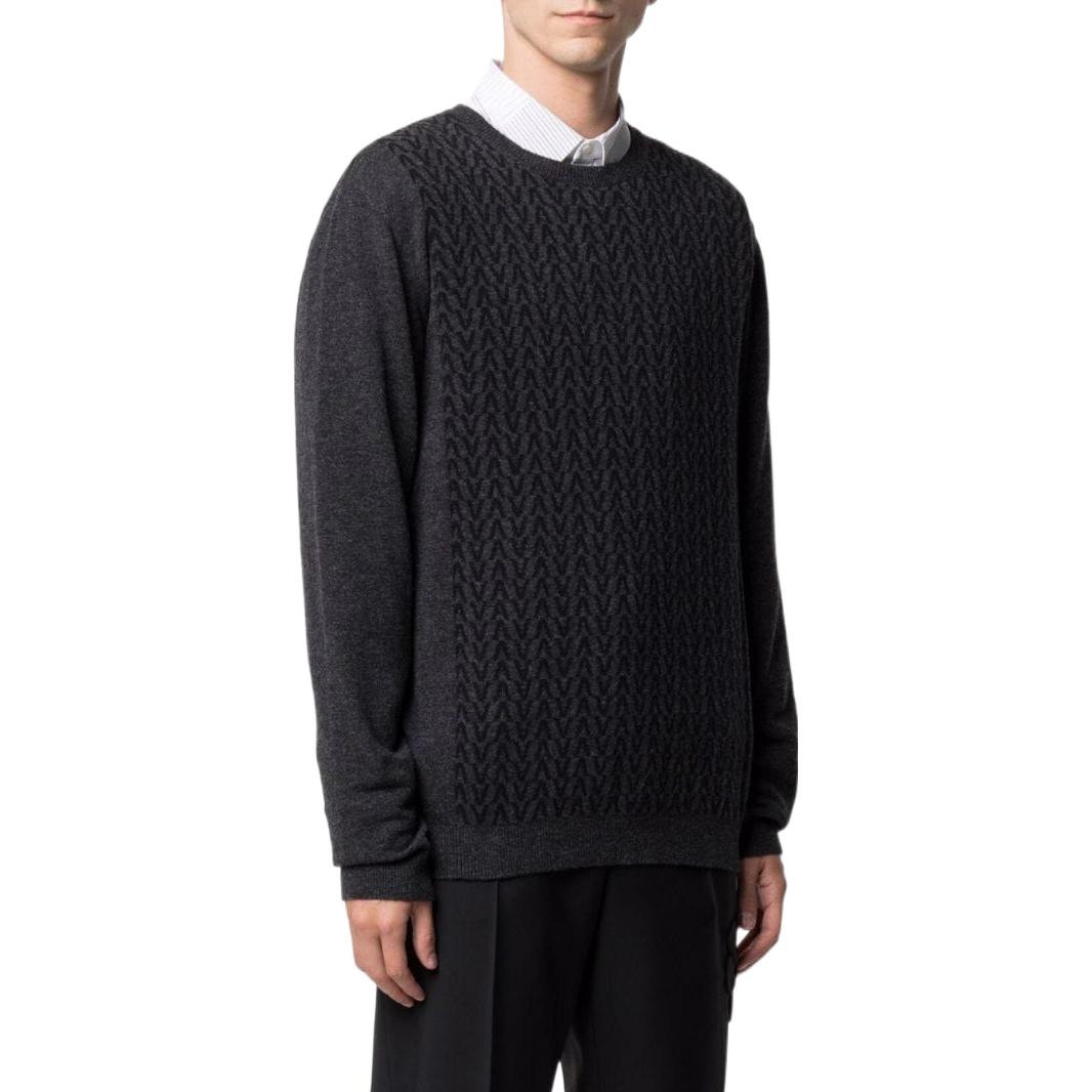 Shop Valentino SS22 Sweater Rajut Wol Pola Jacquard Hitam VKC16D7K0G93