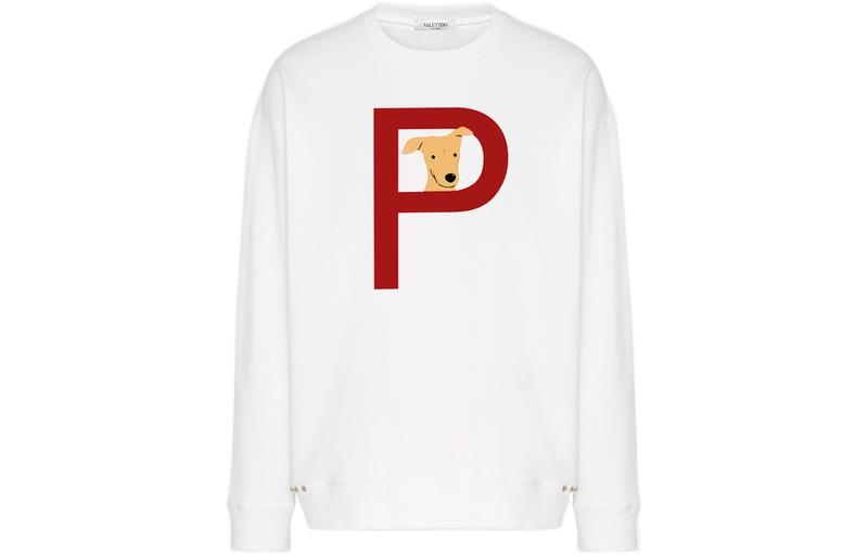 Valentino SS22 Pet Letter Print White Crewneck Sweatshirt Unisex ZVPMFF01200A33