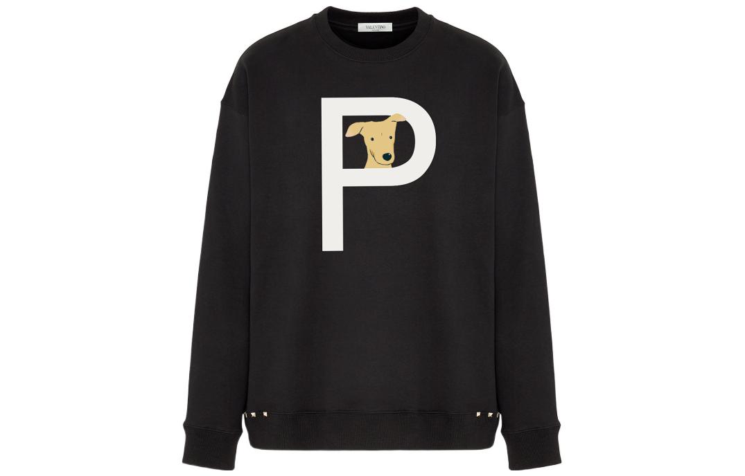 Valentino SS22 Pet Print Crewneck Long Sleeve Sweatshirt Black Men’s ZVPMFF012000NI