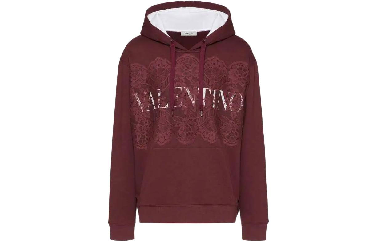 Valentino SS22 Print & Lace Embroidered Sweatshirt Maroon XV3MF20T83HSH0