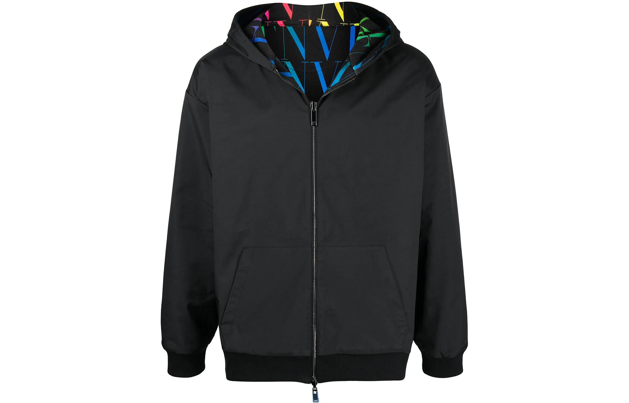 Valentino SS22 Reversible Solid Zipper Hoodie Jacket Black VMF15P73Q20K