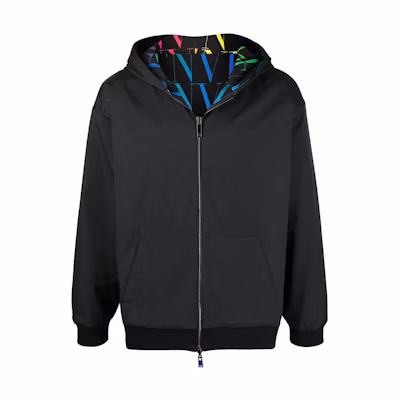 Valentino SS22 Reversible Solid Zipper Hoodie Jacket Black VMF15P73Q20K