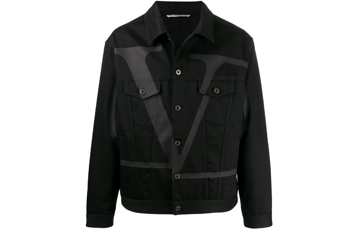 Valentino SS22 Single-Breasted Long-Sleeve Jacket Men’s Black with V Logo TV3DC00K5