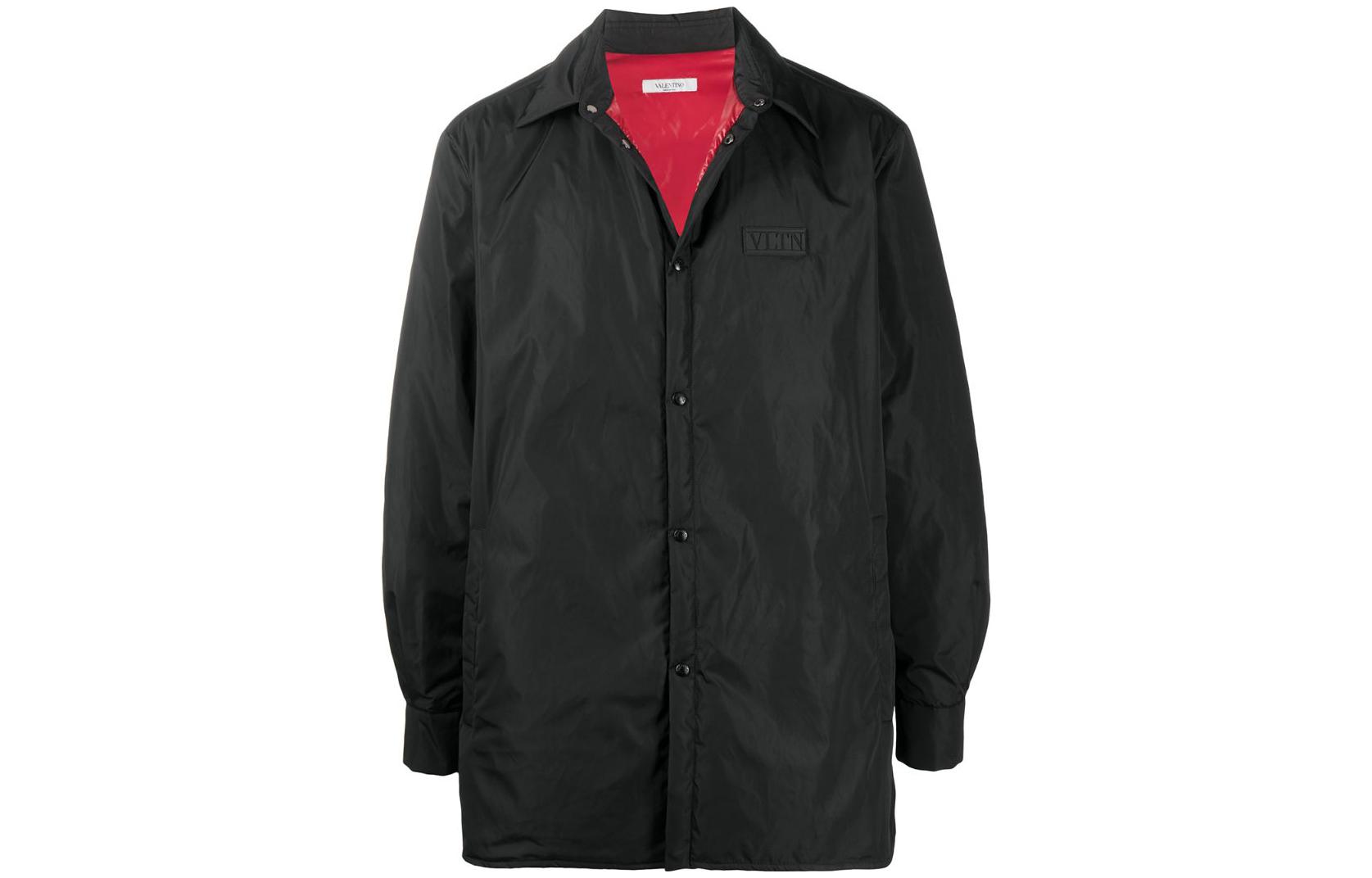 Valentino SS22 Solid Logo Patch Long-Sleeve Jacket Black VCIA9670U0NR