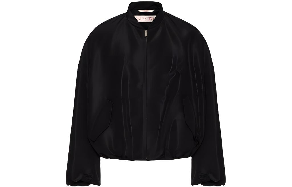 Valentino SS22 Solid Silk Pocket Long Sleeve Jacket Black XV0CIL458E50NO