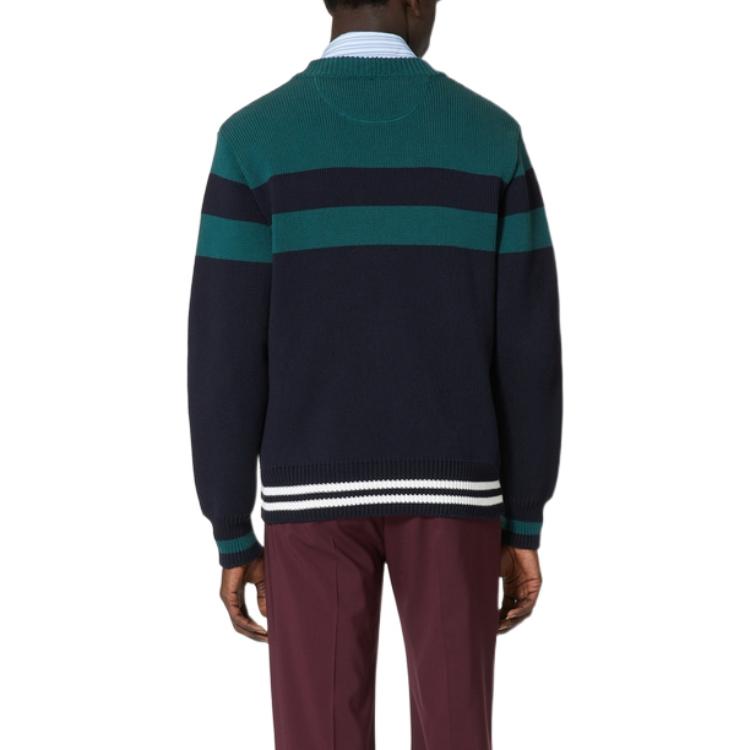 Shop 발렌티노 SS22 스트라이프 로고 자수 브이넥 니트 스웨터 그린 남성. 1V3KA02B8R17MX