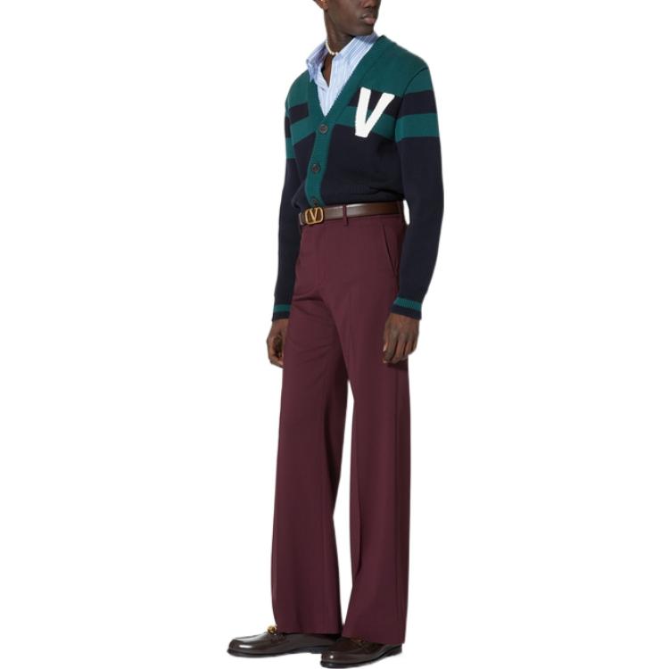 Purchase 발렌티노 SS22 스트라이프 로고 자수 브이넥 니트 스웨터 그린 남성. 1V3KA02B8R17MX