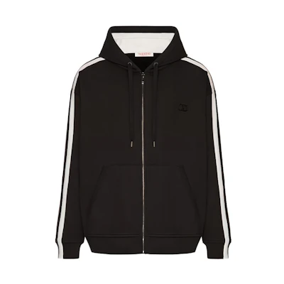 Valentino SS22 Striped Zip Hoodie Black Long Sleeve. VMF25W9KF0NA