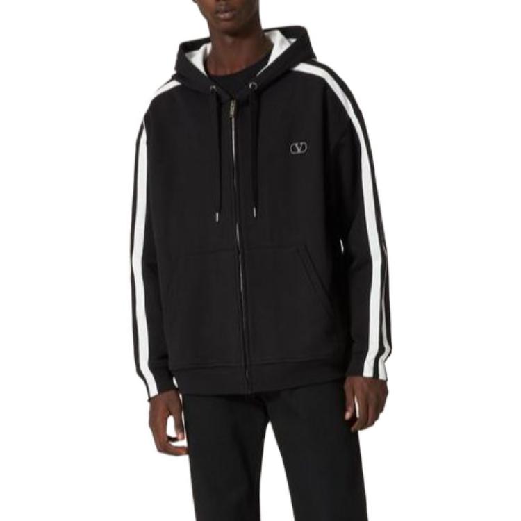 Valentino SS22 Striped Zip Hoodie  Black Long Sleeve. VMF25W9KF0NA 圖 3