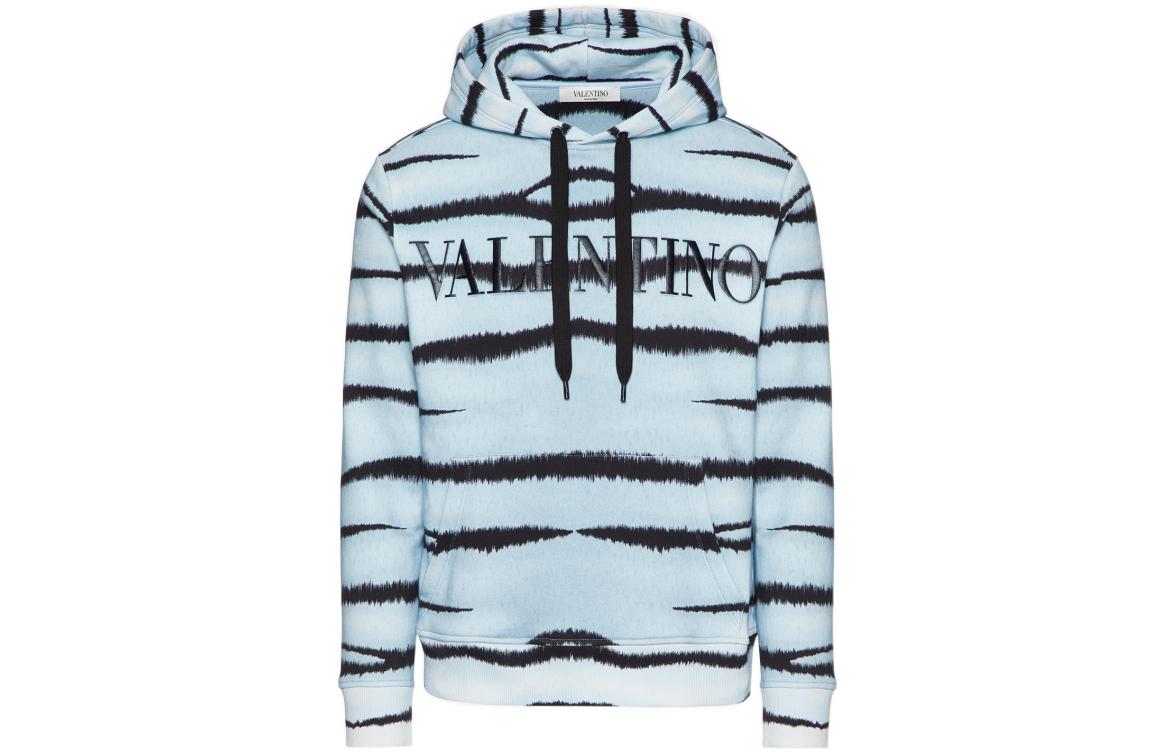 Valentino SS22 Tiger Print Long Sleeve Hoodie Mens Light Blue XV3MF14B8D4T60