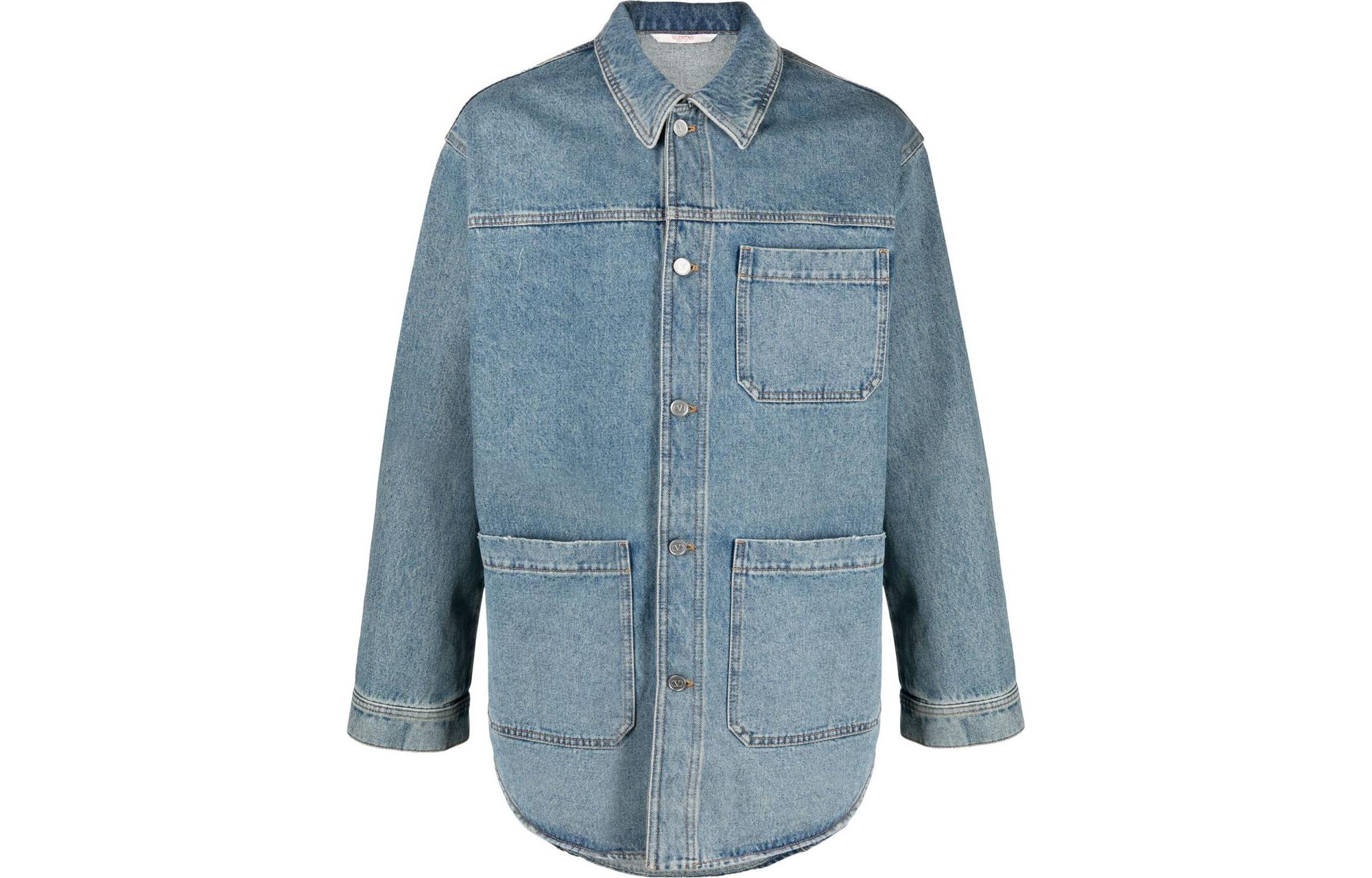 Valentino SS22 Washed Logo Print Denim Jacket  Casual Loose Fit - Blue VDB01R8K1558