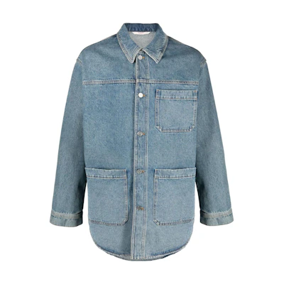 Valentino SS22 Washed Logo Print Denim Jacket Casual Loose Fit - Blue VDB01R8K1558