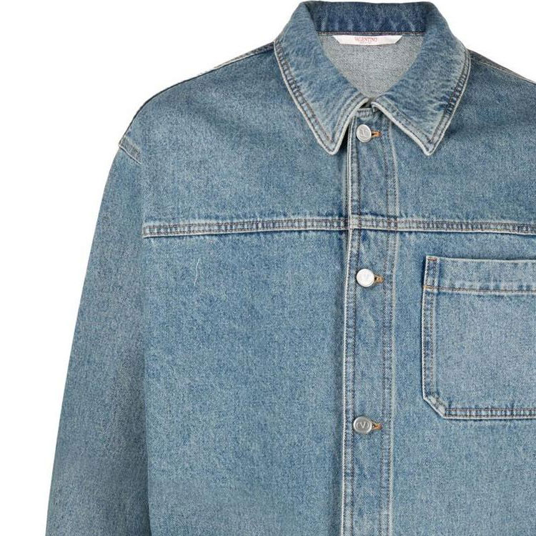 Details for ヴァレンティノ SS22 ウォッシュド ロゴプリント デニムジャケット カジュアルルーズフィット ブルー VDB01R8K1558