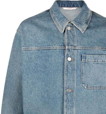 ヴァレンティノ SS22 ウォッシュド ロゴプリント デニムジャケット カジュアルルーズフィット ブルー VDB01R8K1558 Details for ヴァレンティノ SS22 ウォッシュド ロゴプリント デニムジャケット カジュアルルーズフィット ブルー VDB01R8K1558