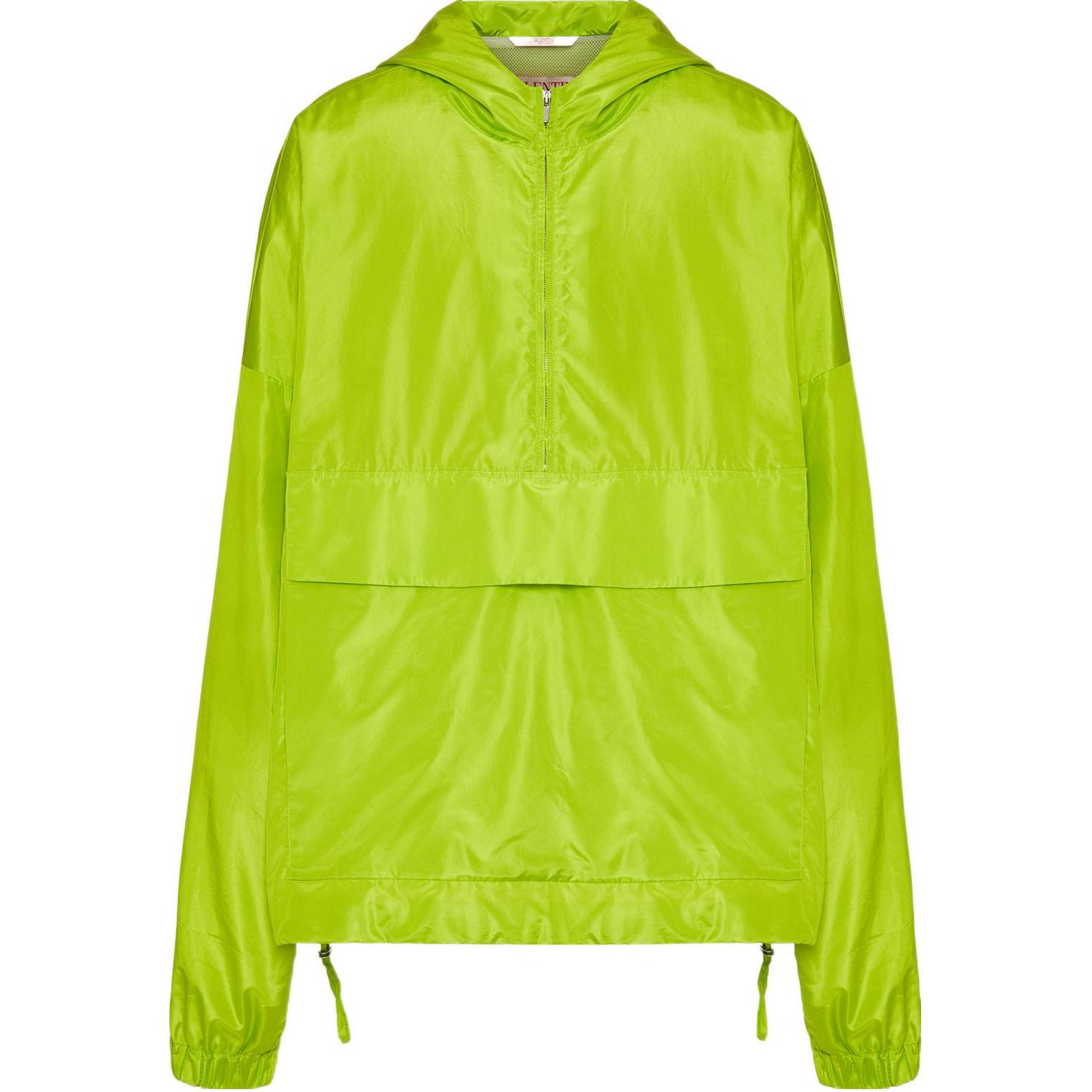 Valentino SS22 Washed Taffeta Hooded Jacket Green-Yellow XV0CJH658E3CJ5