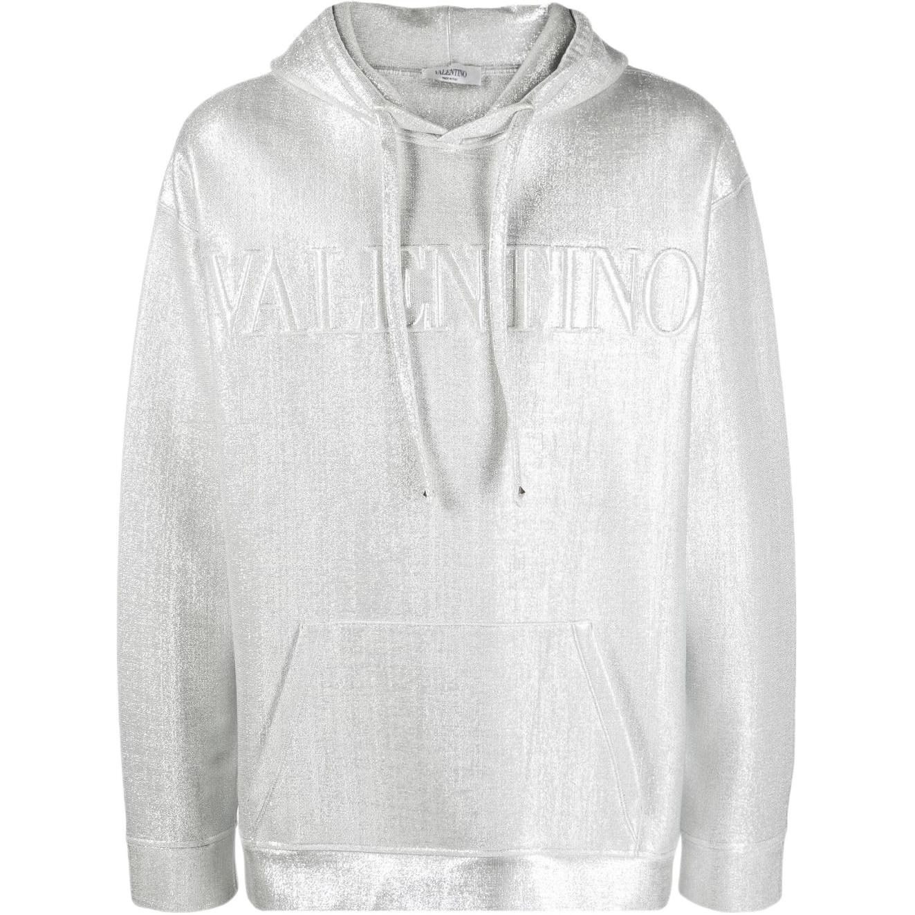 Valentino SS22 White Embossed Logo Hoodie Casual Long Sleeve VMF18I86MD00