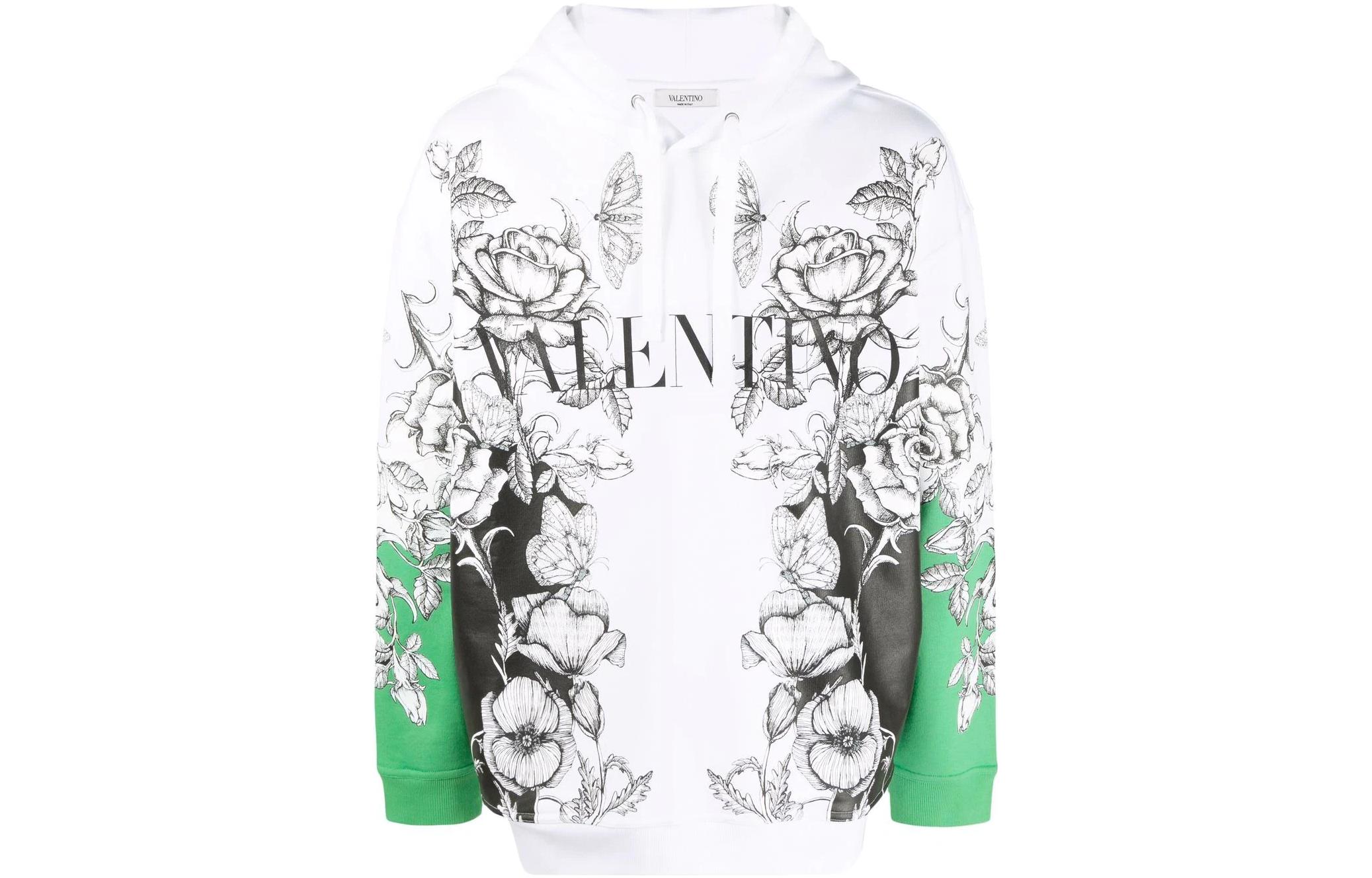 Valentino SS22 White Floral Monogram Print Oversized Hoodie Casual Wear VMF19I7L6U23