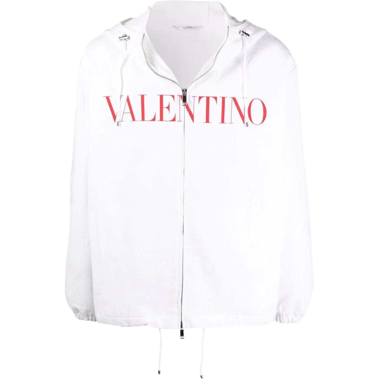 Valentino SS22 White Hoodie Jacket with Logo Print for Men VCIK307N6M53