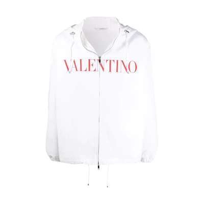 Valentino SS22 White Hoodie Jacket with Logo Print for Men VCIK307N6M53