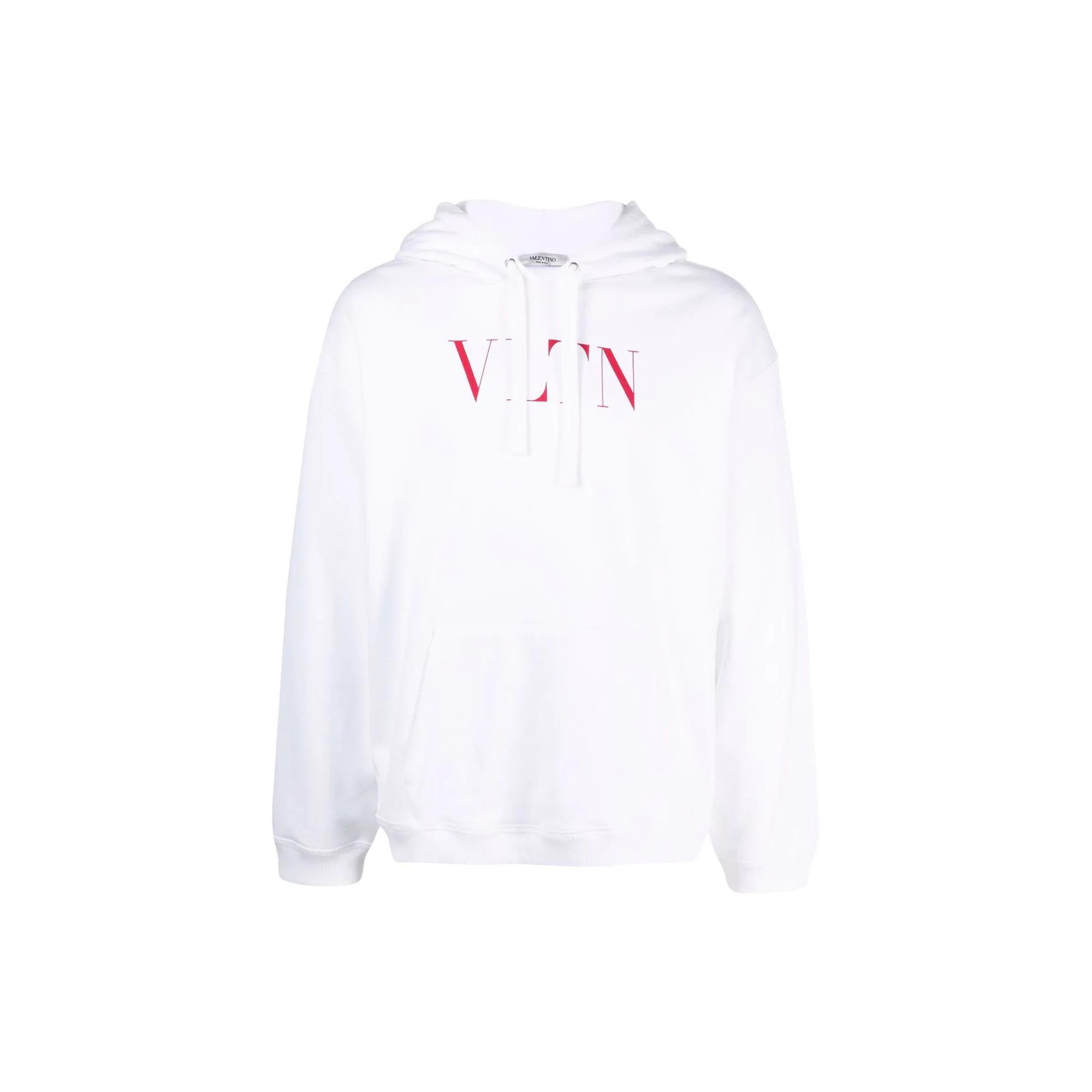 Valentino SS22 White Hoodie with Chest Letter Print VMF14F3TVA33