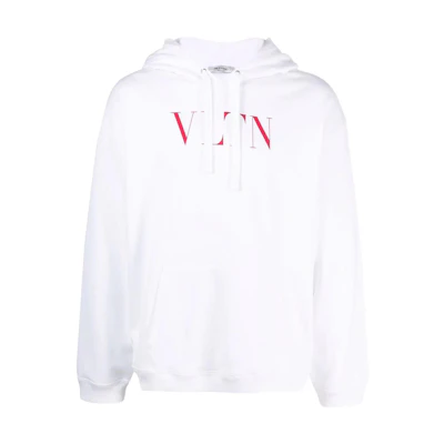 Valentino SS22 White Hoodie with Chest Letter Print VMF14F3TVA33