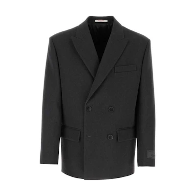 Valentino SS23 Black Double-Breasted V-Neck Blazer Jacket 3V3CEE318JM113