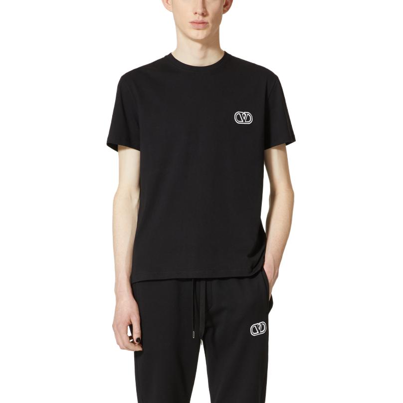 Valentino SS23  Black Logo Embroidered Crewneck T-Shirt. 3V3MG10V9LJ-0NO 圖 3