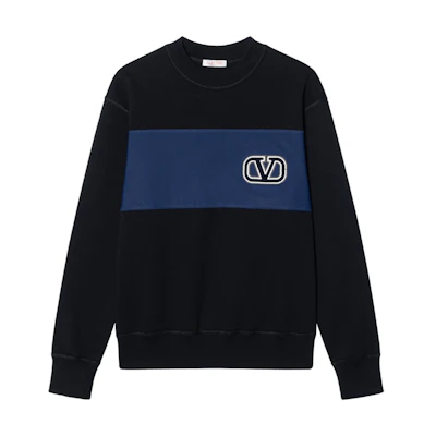 Valentino SS23 Black Logo Print Crewneck Pullover Long-Sleeve Sweatshirt 3V3MF26G9GCNB3