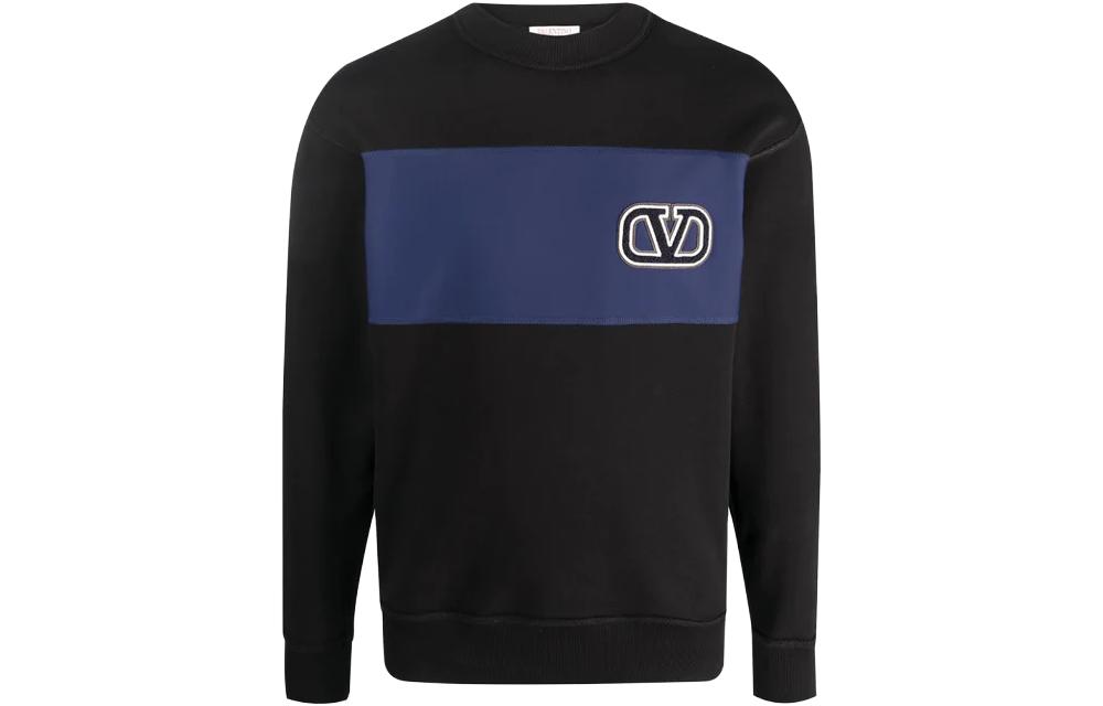Order Valentino SS23 Baju Sweater Hitam Logo Cetak Lengan Panjang Crewneck 3V3MF26G9GCNB3