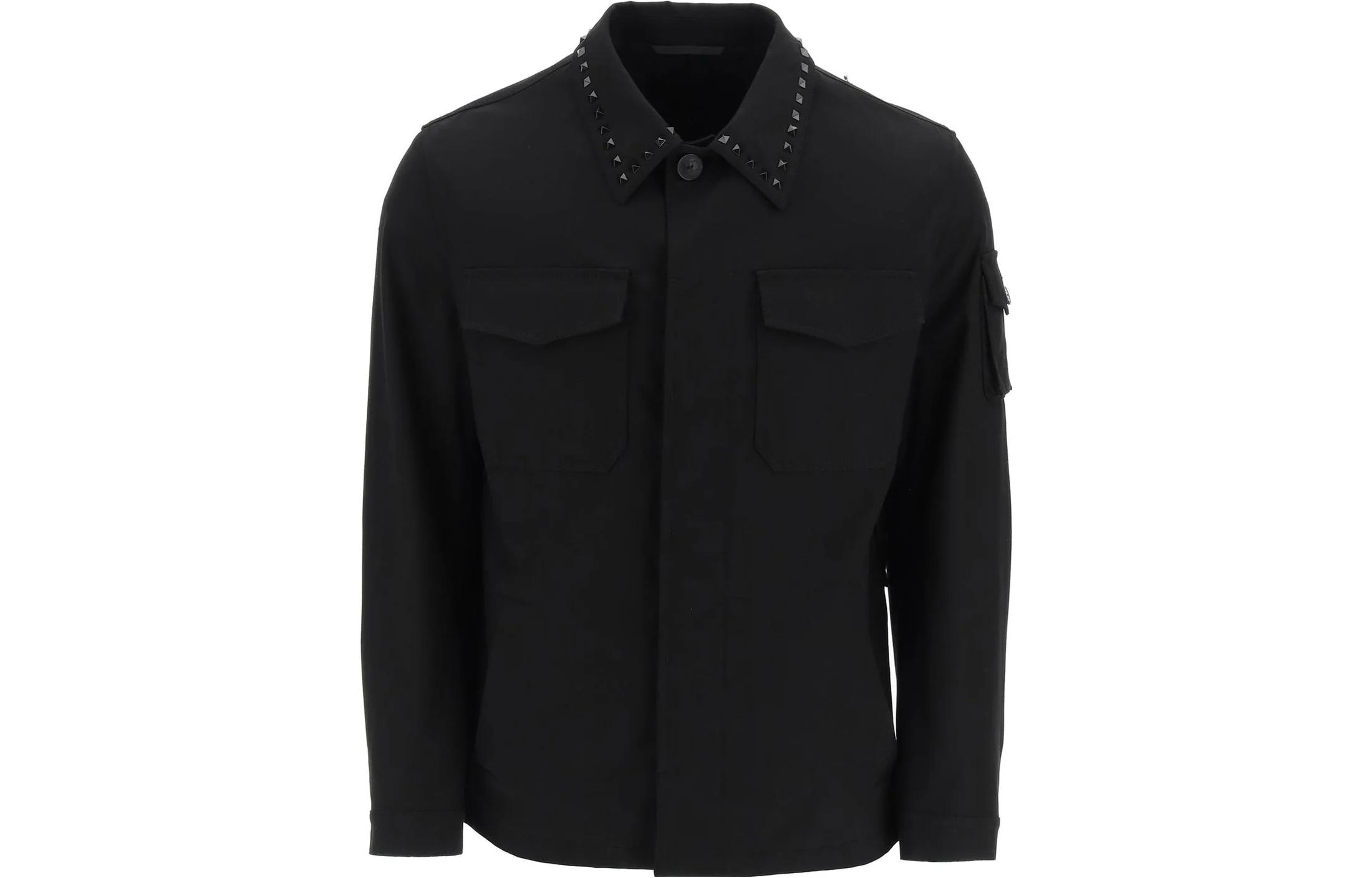Valentino SS23  Black Long-Sleeve Shirt with Studded Detail. 2V3CSSC1943-0NO