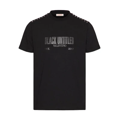 Valentino SS23 Black T-Shirt with Logo Print and Stud Detail. 2V3MG13C9690NO