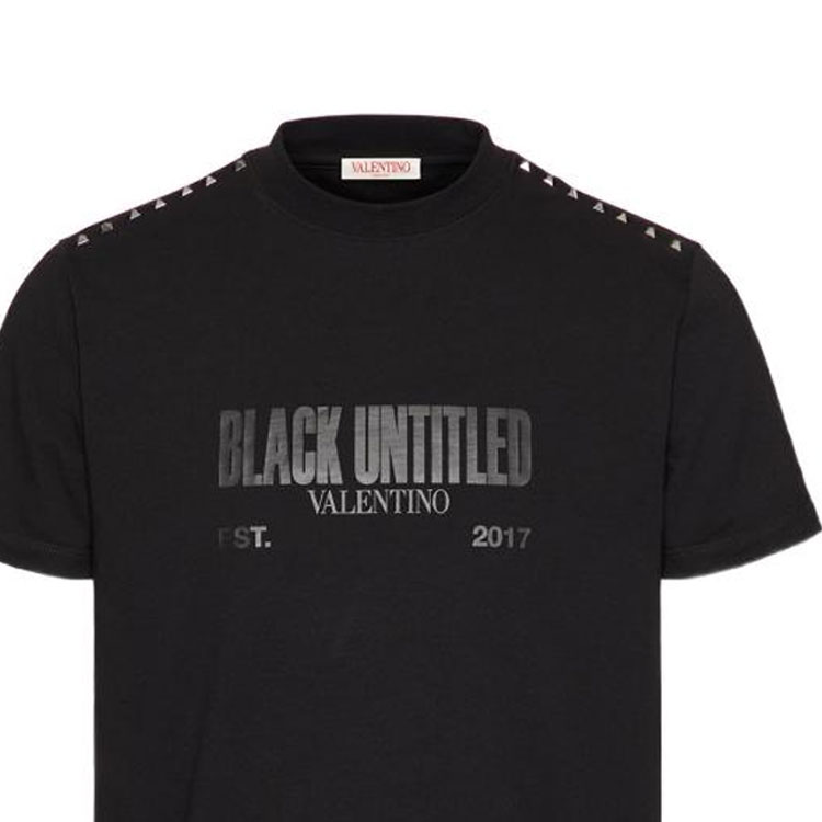 Details for Valentino SS23 Kaos Hitam dengan Logo Print dan Detail Stud. 2V3MG13C9690NO