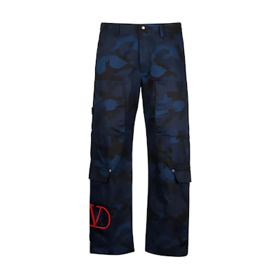 Valentino SS23 Camouflage Pocket Straight-Leg Pants Dark Blue SV3REA405BG-JW7