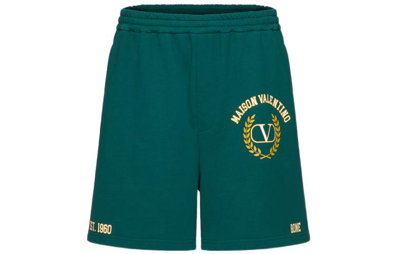 Valentino SS23  Green Straight-Leg Shorts with Logo Print and Elastic Waist. 2V3MD03V93LUY9
