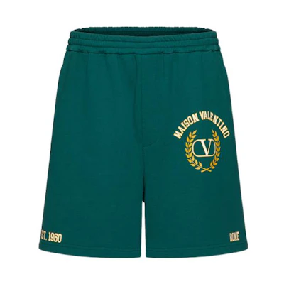 Valentino SS23 Green Straight-Leg Shorts with Logo Print and Elastic Waist. 2V3MD03V93LUY9
