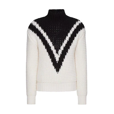 Valentino SS23 Ivory Colorblock Striped Turtleneck Sweater 2V3KC23P94W0AN