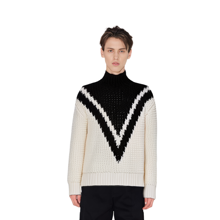 Shop Valentino SS23 Ivory Sweater Berjalur Turtleneck Warna Campuran. 2V3KC23P94W0AN