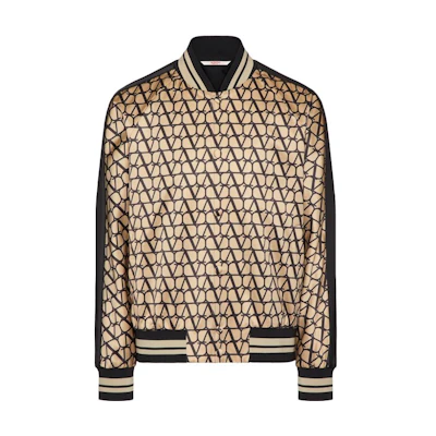 Valentino SS23 Logo Print Bomber Jacket Beige Color. 3V3CI0A09HH-MYL