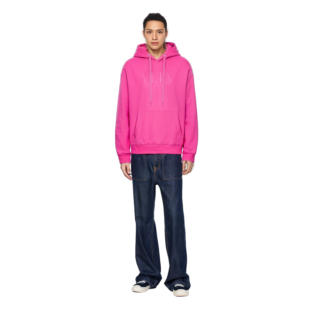 Shop Valentino SS23 Pink Hoodie Cetak Huruf Pullover. 2V3MF15P96Q-UWT
