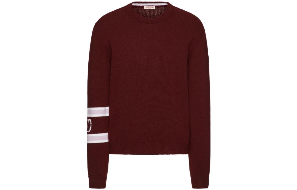 Valentino SS23  Red Striped Trim Crewneck Sweater. 2V3KC24U95NUZC