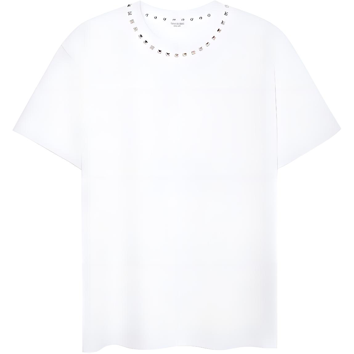 Valentino SS23  White Loose Fit T-Shirt with Studded Crew Neck Design. 2V3MG08X959-0BO