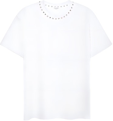 Valentino SS23 白色寬鬆T恤 搭配鉚釘圓領設計 2V3MG08X959-0BO Buy Valentino SS23 白色寬鬆T恤 搭配鉚釘圓領設計 2V3MG08X959-0BO